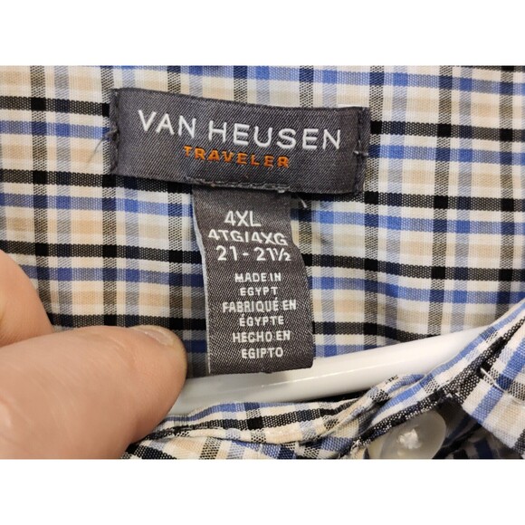 Men's Van Heusen Traveler Blue Plaid Button Down Long Sleeve Shirt Size 4XL-Big - Picture 4 of 6